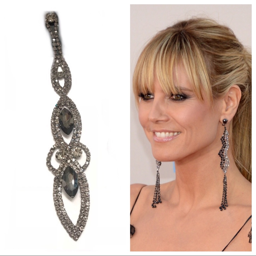 LONG! 6 inch Gray/black statement earrings - Picture 8 of 8